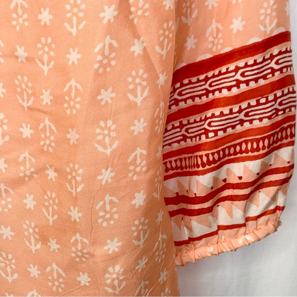 Irving & Fine Silk Blouse  Peach BoHo Style with Sequins and Beads XS - Picture 2 of 8